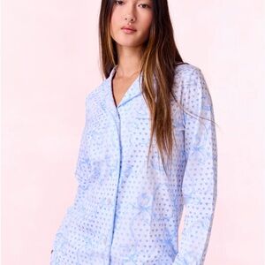 Loveshackfancy x roller rabbit Luna Bow Hearts Long Sleeve Polo Pajamas